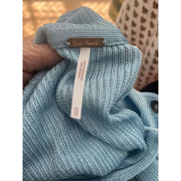Free People Baby Blue Slinky Viscose Ribbed Cardigan Sweater Size XS - Picture 6 of 7